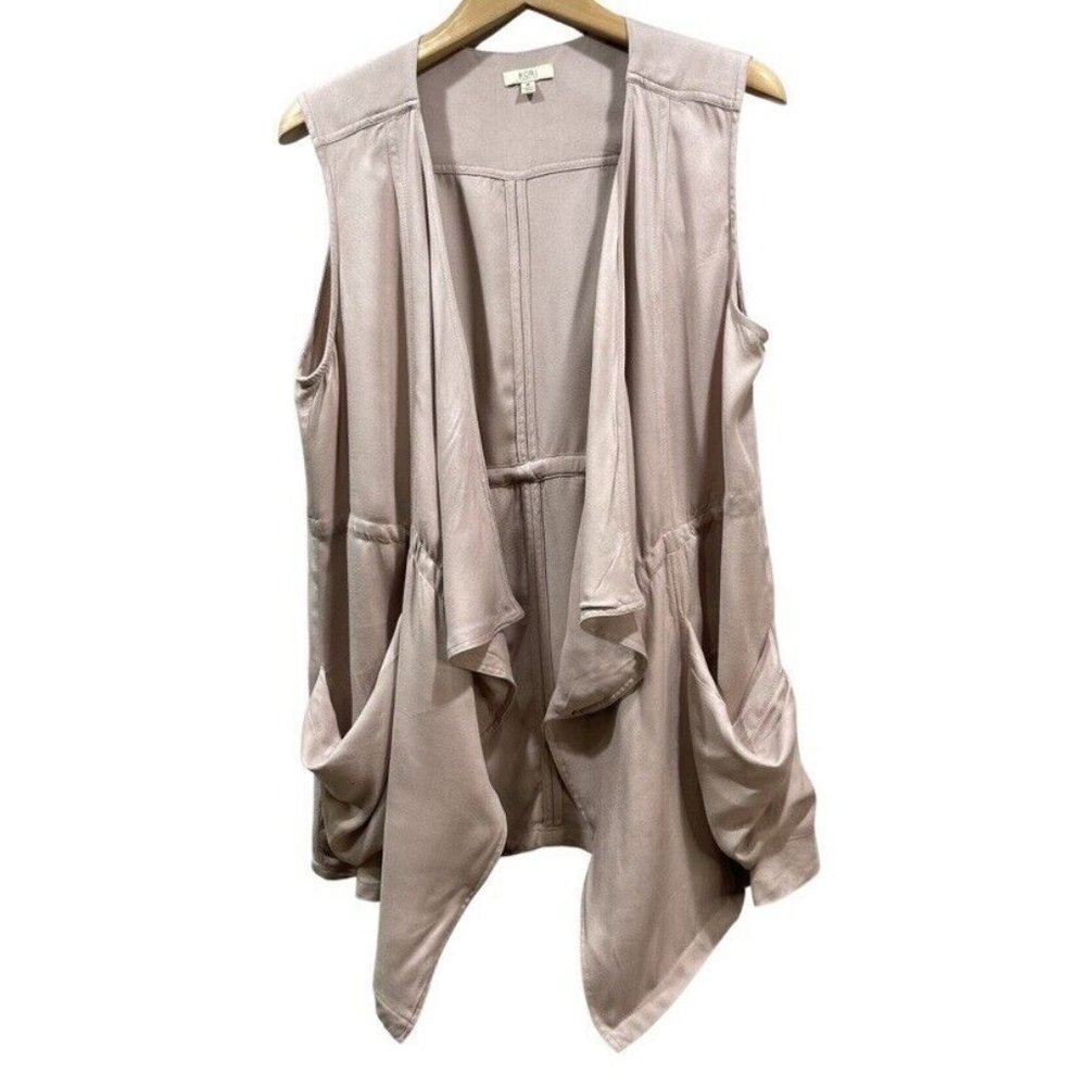 KORI Women's Assymetrical Waterfall Drape Vest Open Cardigan Dusty Rose Pink M